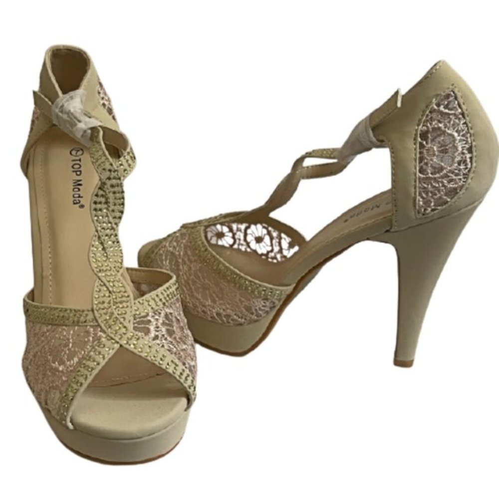 HY-5 Ankle Buckle T-Strap Peep Toe Stiletto Sandal